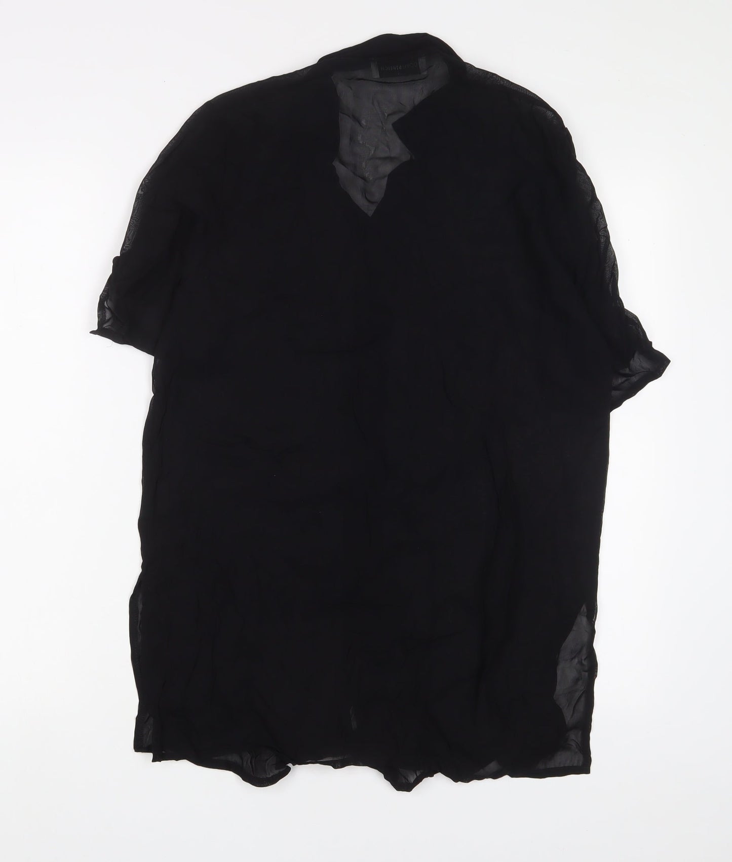 Doris Streich. Womens Black Polyester Basic Button-Up Size 8 Collared