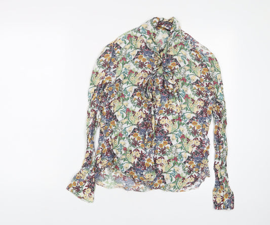 Zara Womens Multicoloured Floral Viscose Basic Button-Up Size S Collared
