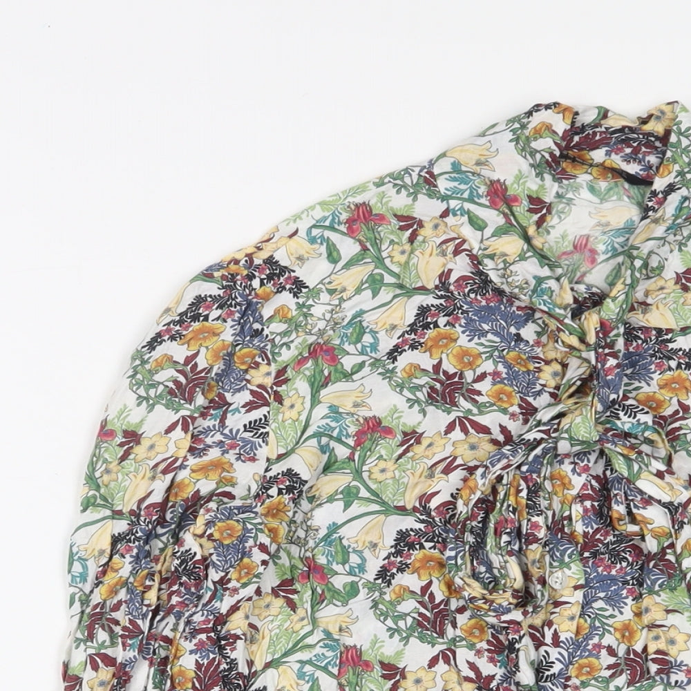 Zara Womens Multicoloured Floral Viscose Basic Button-Up Size S Collared