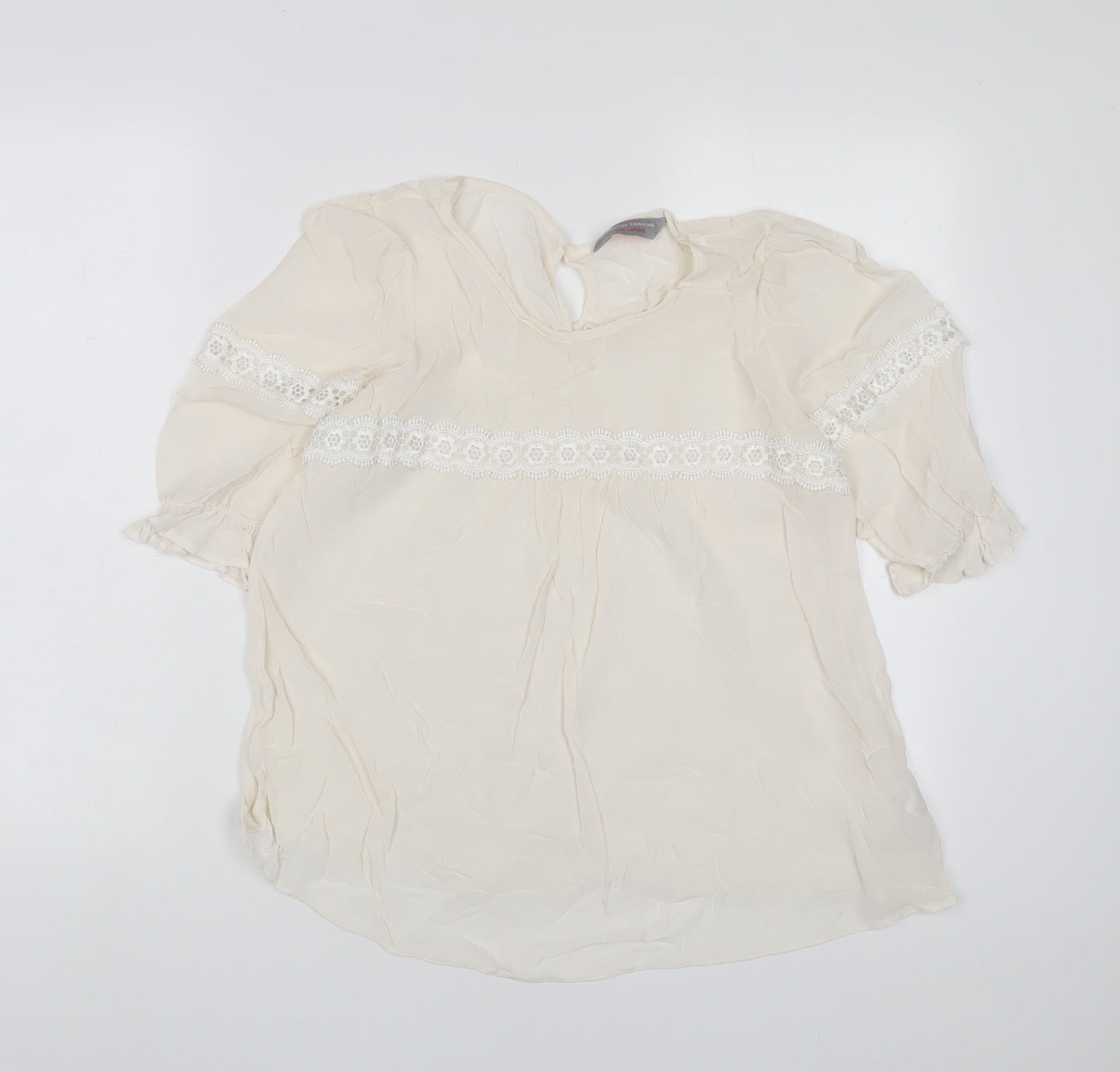 Dorothy Perkins Womens Beige Viscose Basic T-Shirt Size 12 Crew Neck - Embroidered