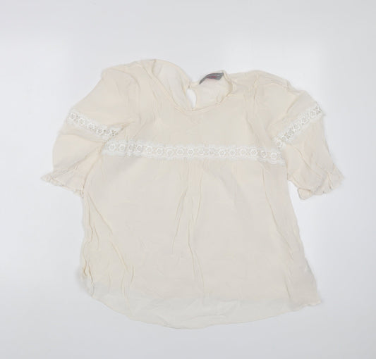 Dorothy Perkins Womens Beige Viscose Basic T-Shirt Size 12 Crew Neck - Embroidered
