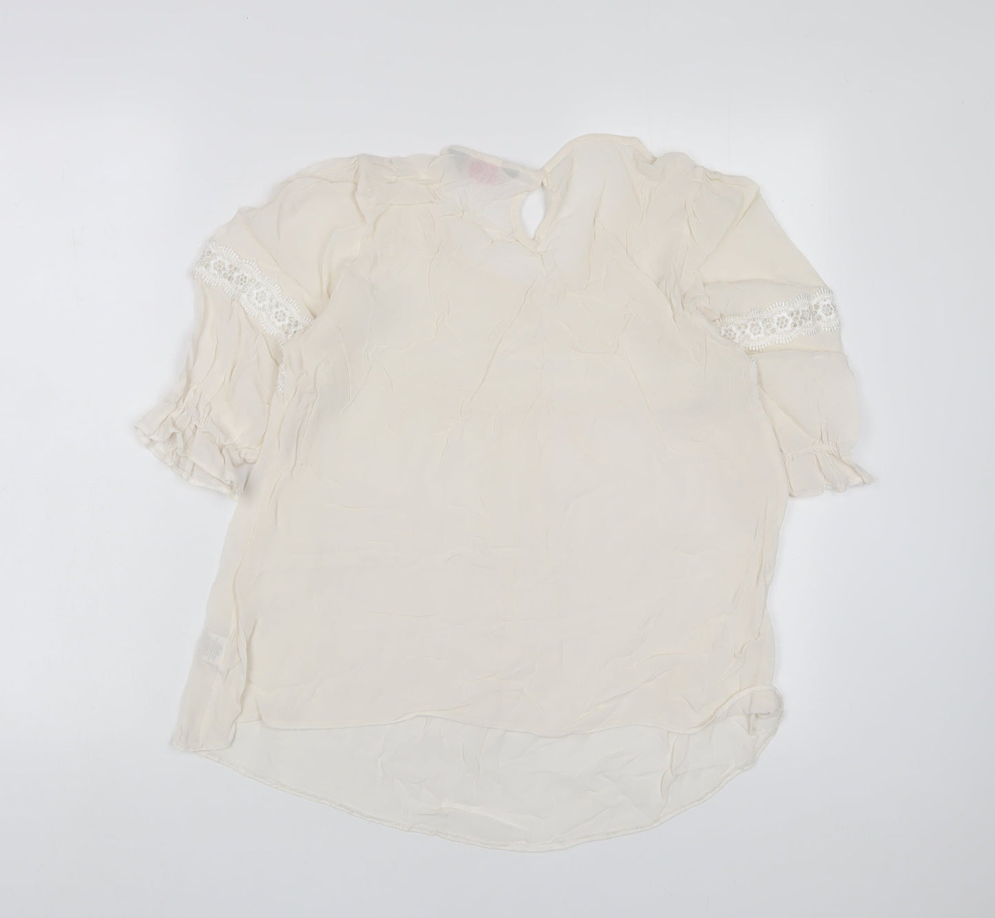 Dorothy Perkins Womens Beige Viscose Basic T-Shirt Size 12 Crew Neck - Embroidered