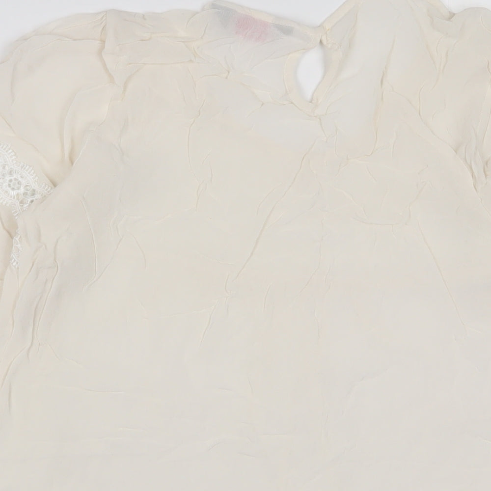 Dorothy Perkins Womens Beige Viscose Basic T-Shirt Size 12 Crew Neck - Embroidered