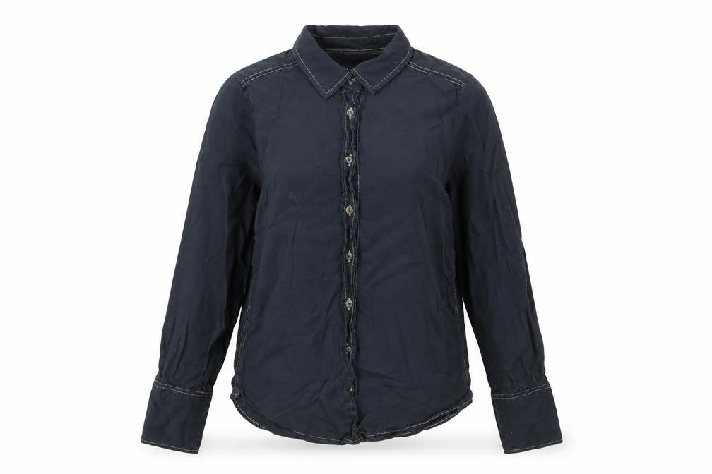 Marks & Spencer Womens Blue Viscose Basic Button-Up Size 6 Collared
