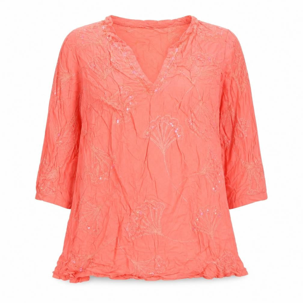 New Look Womens Pink Cotton A-Line Size 12 V-Neck Pullover - Embroidered, Sequins