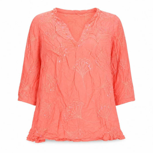 New Look Womens Pink Cotton A-Line Size 12 V-Neck Pullover - Embroidered, Sequins