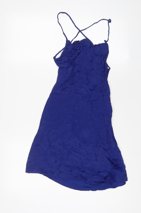 Zara Womens Blue Viscose A-Line Size XS Square Neck Zip