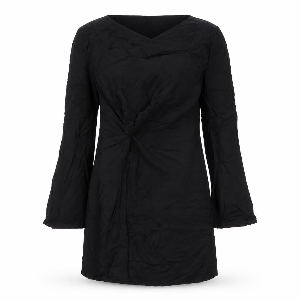 H&M Womens Black Viscose A-Line Size 8 Crew Neck Pullover - Pleated