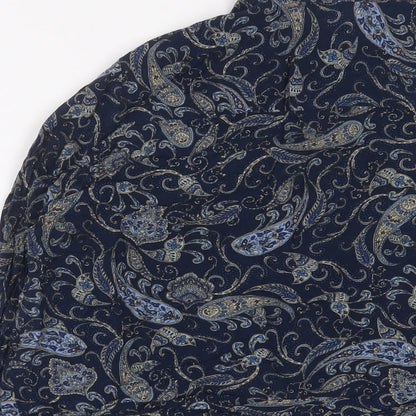 H&M Womens Blue Fair Isle Viscose Basic Button-Up Size 10 Collared - Tie Front