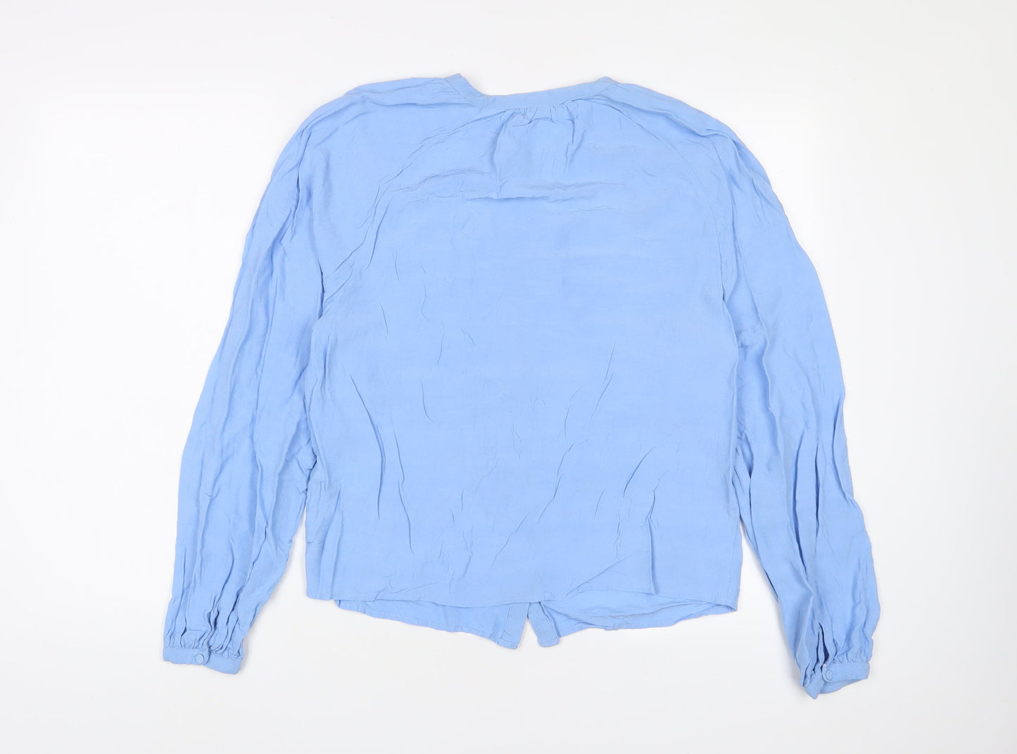 Warehouse Womens Blue Viscose Basic Button-Up Size 12 Crew Neck