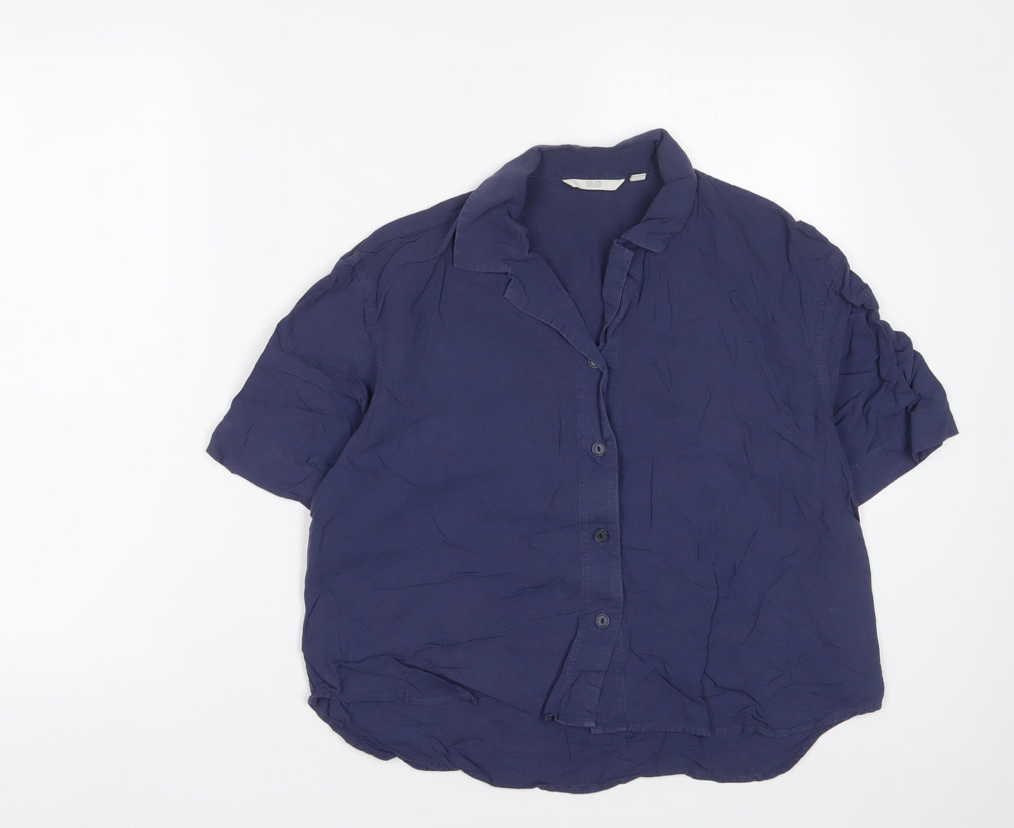 Uniqlo Womens Blue Viscose Basic Button-Up Size S Collared