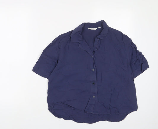 Uniqlo Womens Blue Viscose Basic Button-Up Size S Collared