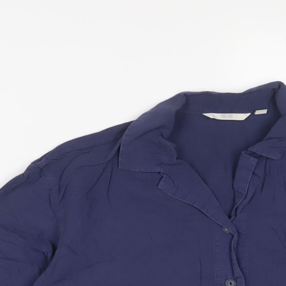 Uniqlo Womens Blue Viscose Basic Button-Up Size S Collared