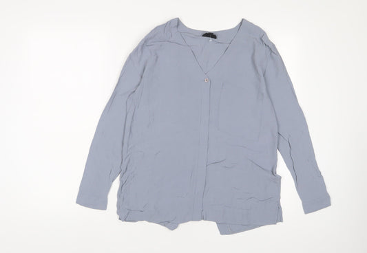 Topshop Womens Blue Viscose Basic Blouse Size 8 V-Neck
