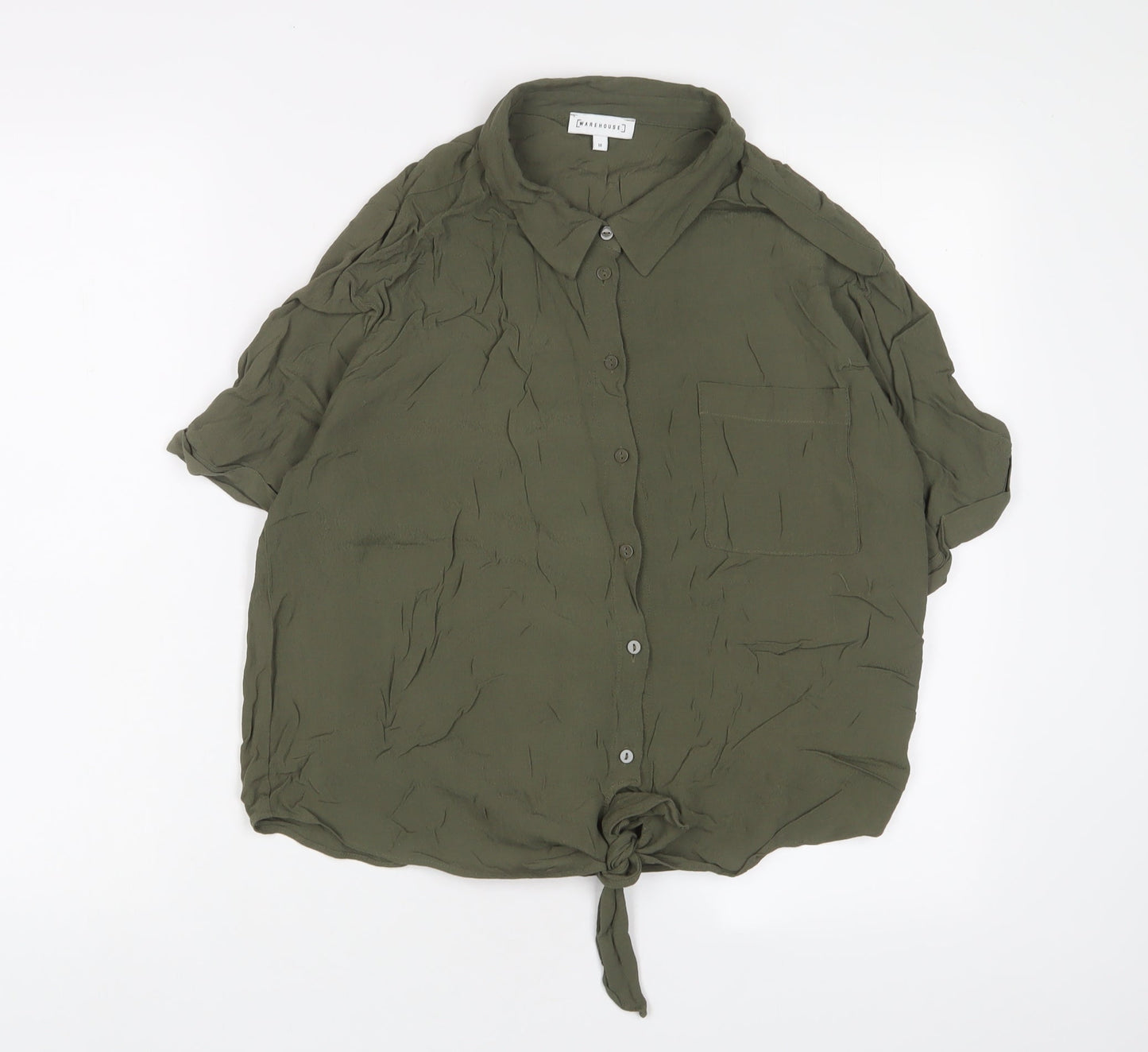 Warehouse Womens Green Viscose Basic Button-Up Size 16 Collared
