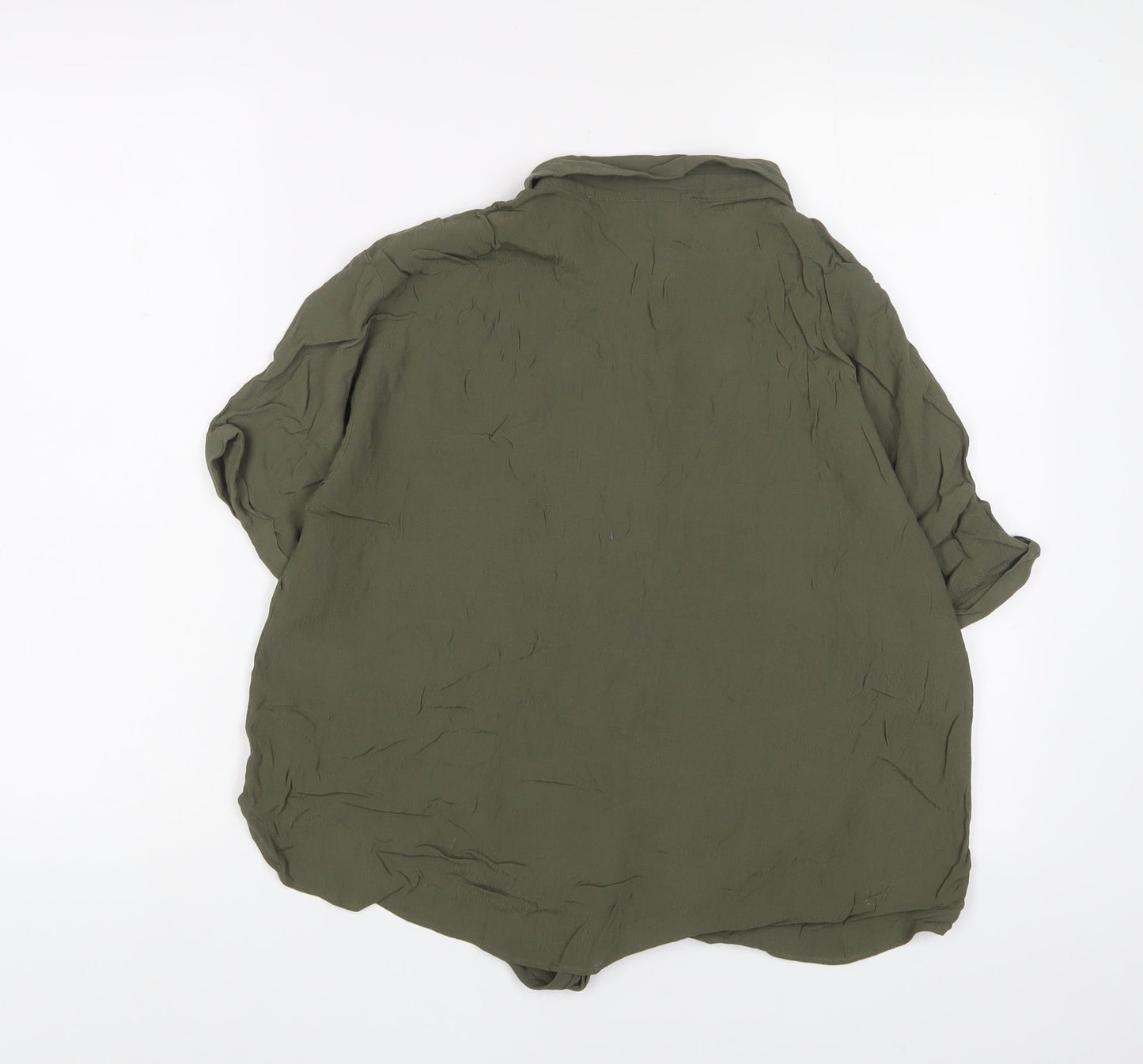 Warehouse Womens Green Viscose Basic Button-Up Size 16 Collared
