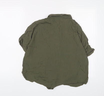 Warehouse Womens Green Viscose Basic Button-Up Size 16 Collared