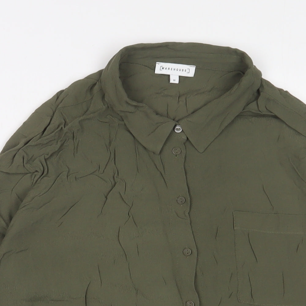 Warehouse Womens Green Viscose Basic Button-Up Size 16 Collared