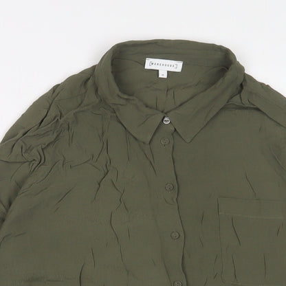 Warehouse Womens Green Viscose Basic Button-Up Size 16 Collared