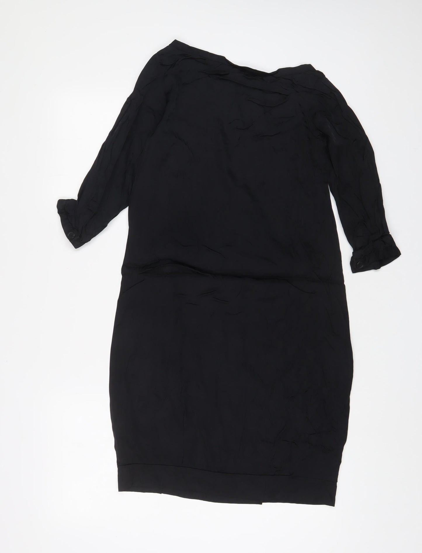 H&M Womens Black Viscose A-Line Size 6 Boat Neck Pullover - Pockets