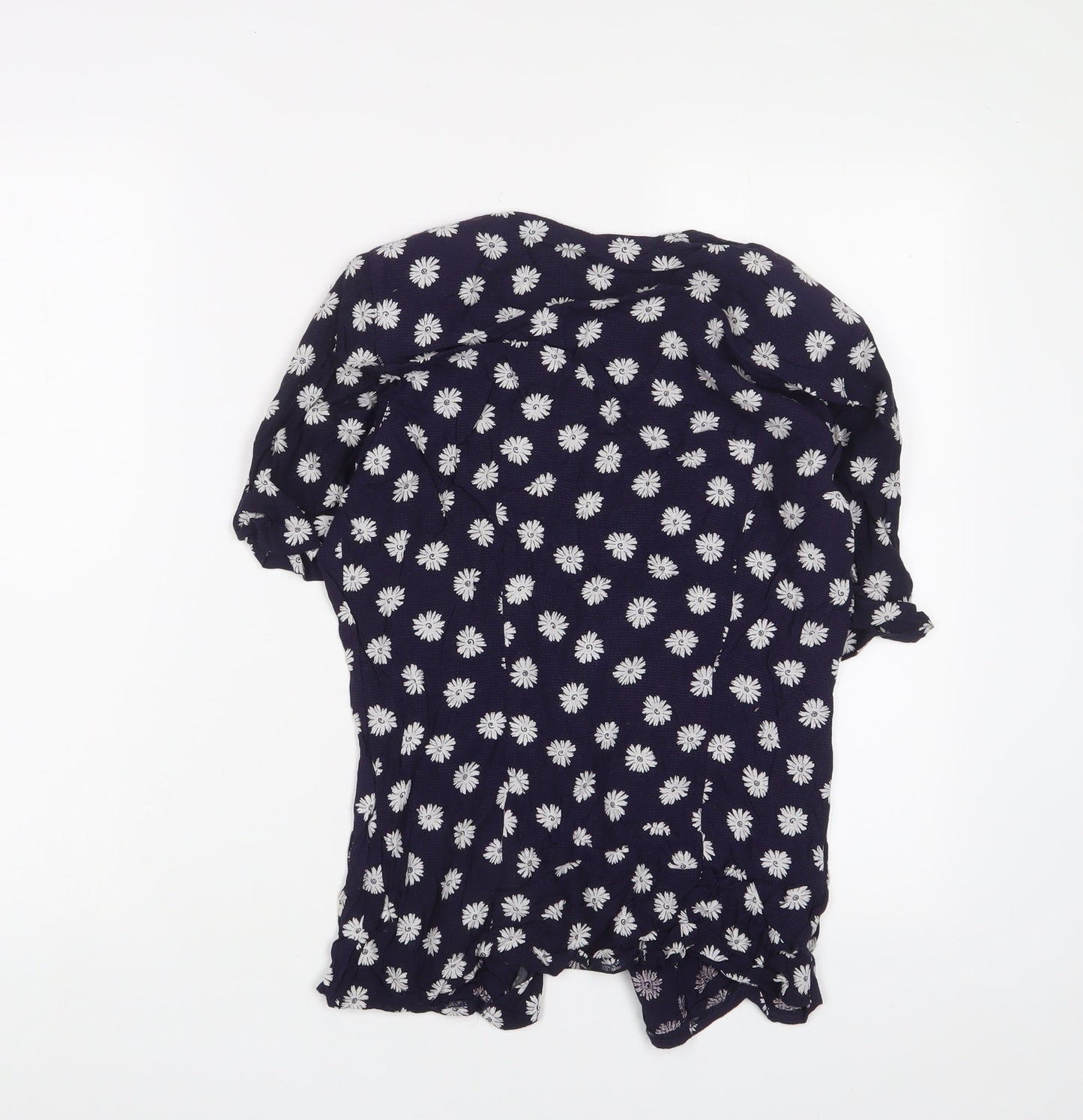 Encadee Womens Blue Floral Viscose Basic Button-Up Size 10 V-Neck