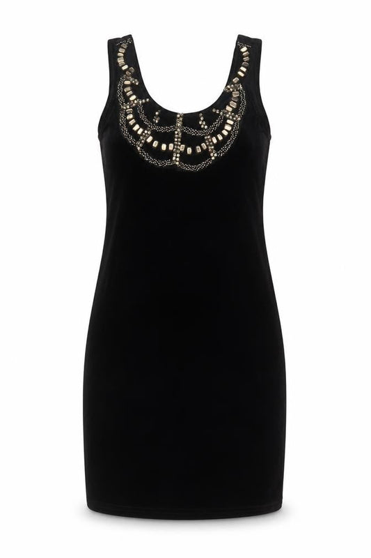 New Look Womens Black Polyester Tank Dress Size 10 Scoop Neck Pullover - Beaded