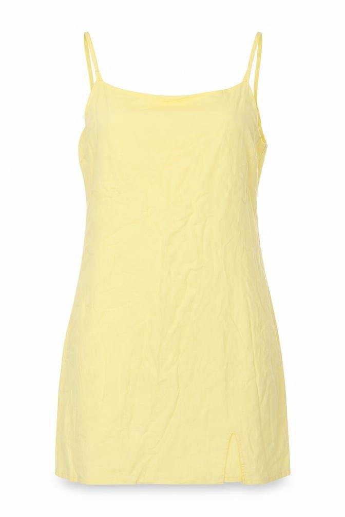 Only Womens Yellow Linen Mini Size L Square Neck Zip