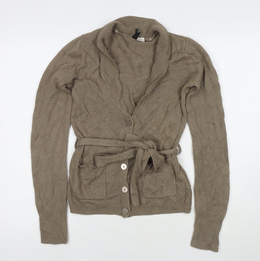 Divided by H&M Womens Brown V-Neck Acrylic Cardigan Jumper Size 8
