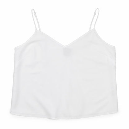 Front view of ASOS women’s white polyester camisole tank, size UK 10, v-neck