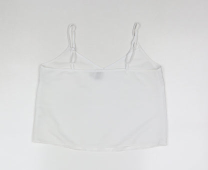 Back view of ASOS women’s white polyester camisole tank, size UK 10, v-neck