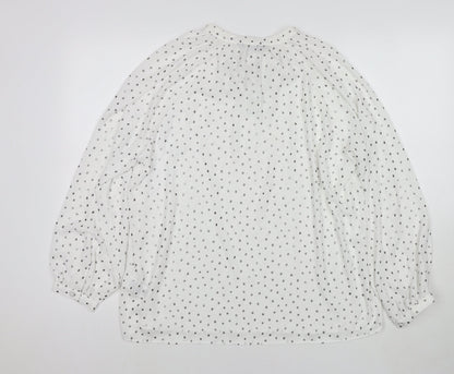 Marks & Spencer Womens White Polka Dot Polyester Basic Blouse Size 12 Round Neck
