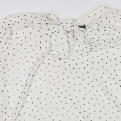 Marks & Spencer Womens White Polka Dot Polyester Basic Blouse Size 12 Round Neck