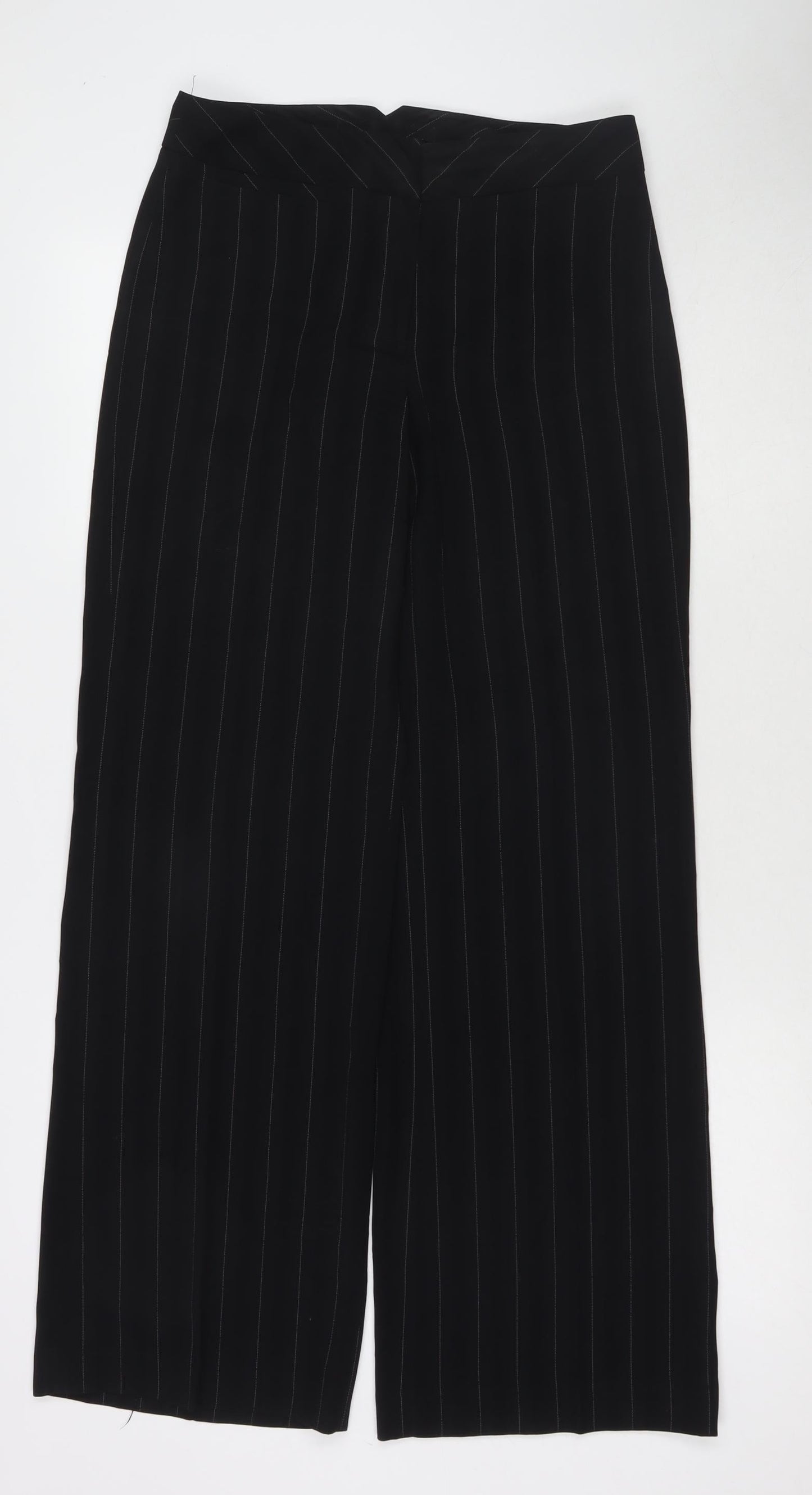 AMARANTO Womens Black Striped Polyester Trousers Size 10 L31 in Regular