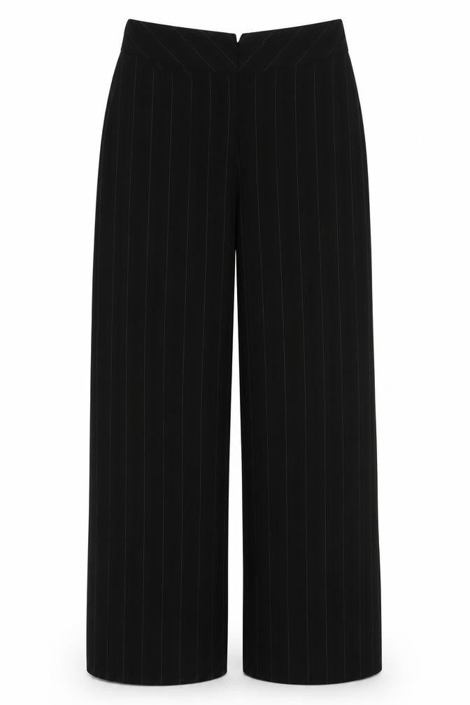 AMARANTO Womens Black Striped Polyester Trousers Size 10 L31 in Regular