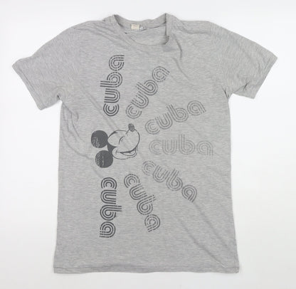 Preloved Disney Womens Grey Polyester Basic T-Shirt Size L Round Neck - Mickey Mouse Cuba - Front
