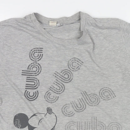 Preloved Disney Womens Grey Polyester Basic T-Shirt Size L Round Neck - Mickey Mouse Cuba - Detail