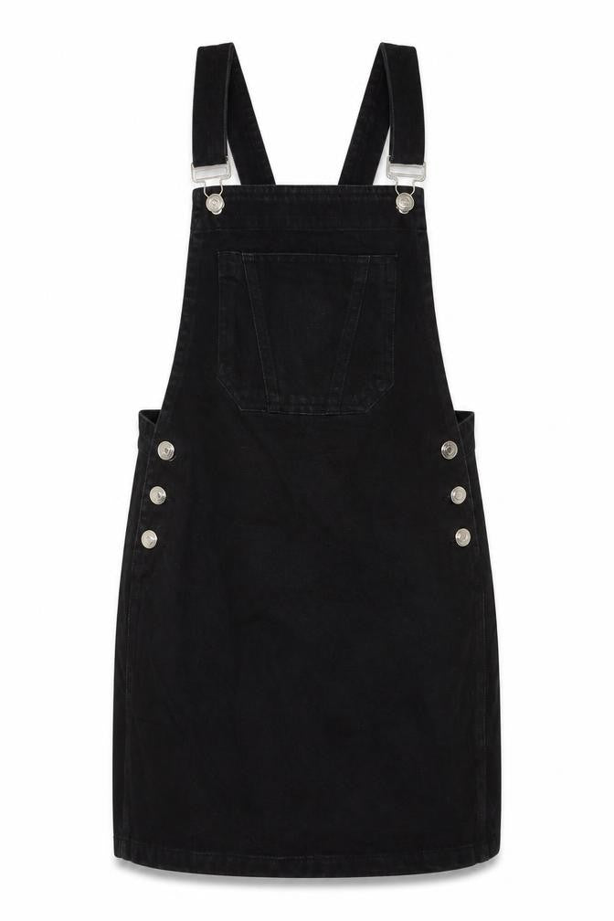 Papaya Womens Black Cotton Pinafore/Dungaree Dress Size 8 Square Neck Button