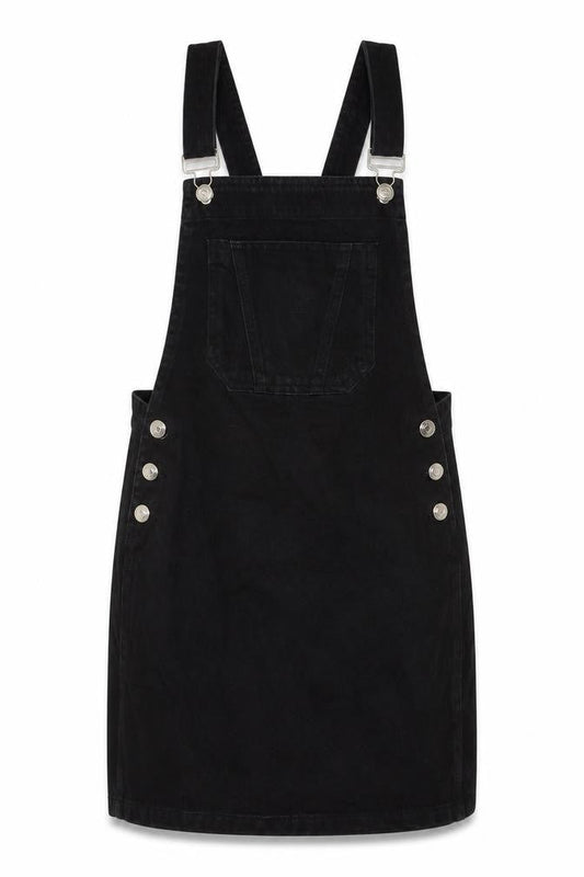 Papaya Womens Black Cotton Pinafore/Dungaree Dress Size 8 Square Neck Button