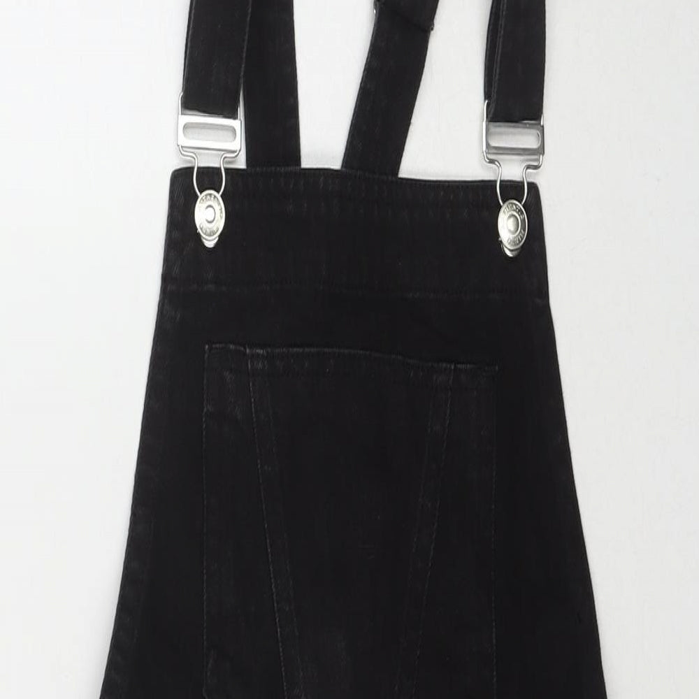 Papaya Womens Black Cotton Pinafore/Dungaree Dress Size 8 Square Neck Button