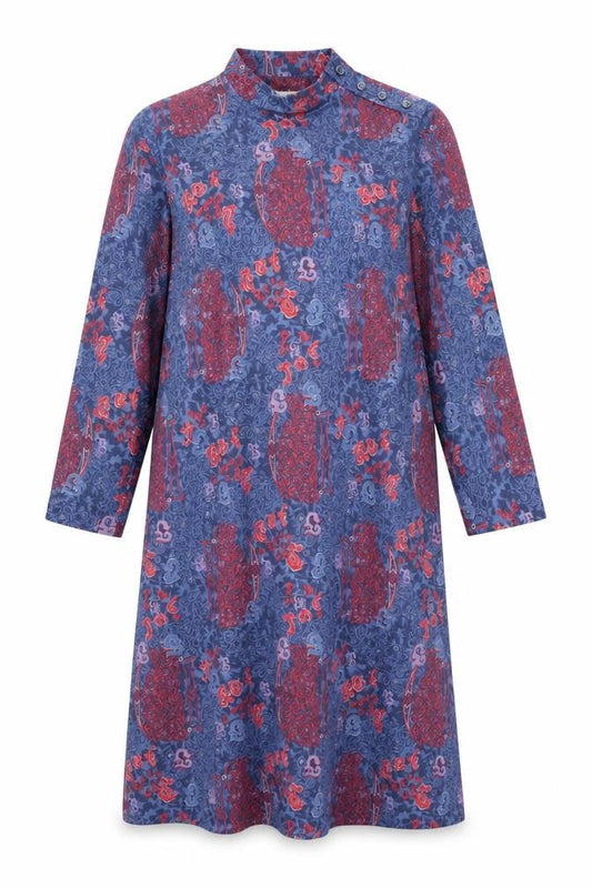 Richard Stump Womens Blue Geometric Polyester Shift Size 14 Round Neck Button