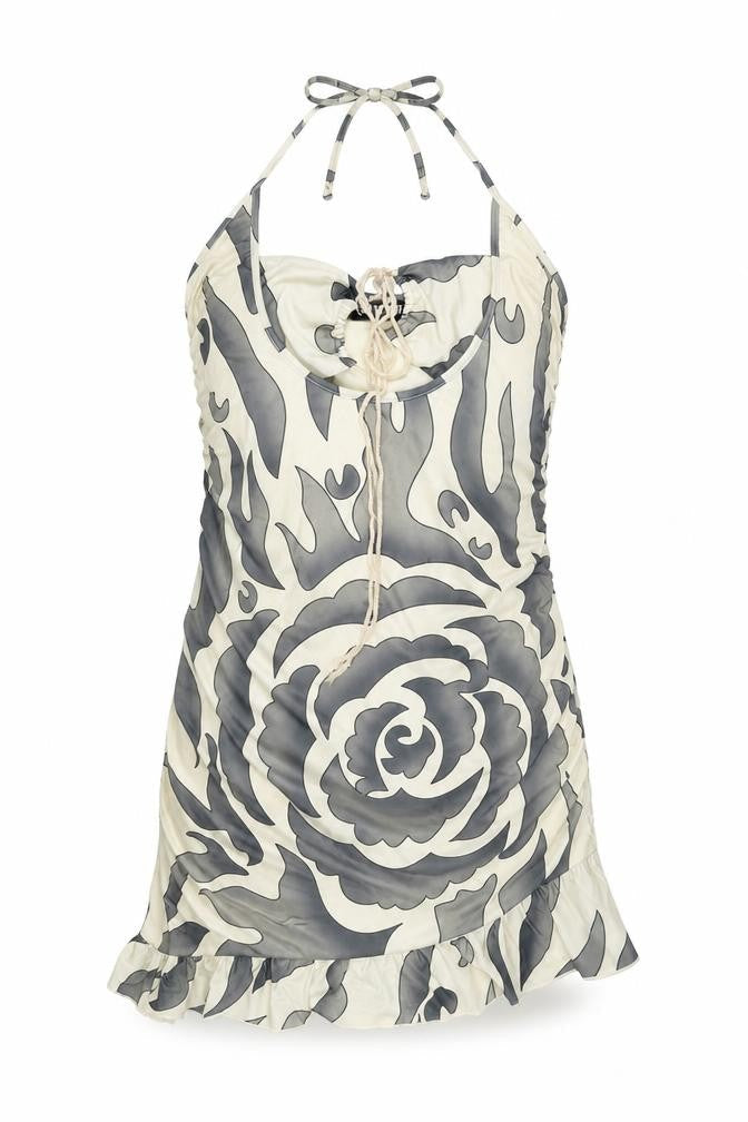 The Kript Womens Ivory Geometric Polyester Mini Size L Halter Tie