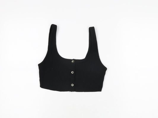 Topshop Womens Black Polyester Cropped T-Shirt Size 10 Scoop Neck