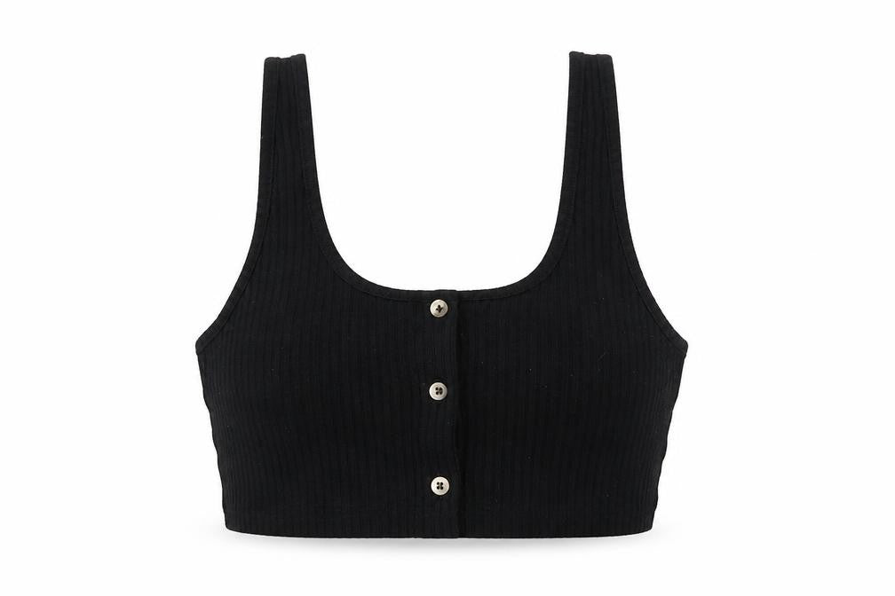 Topshop Womens Black Polyester Cropped T-Shirt Size 10 Scoop Neck
