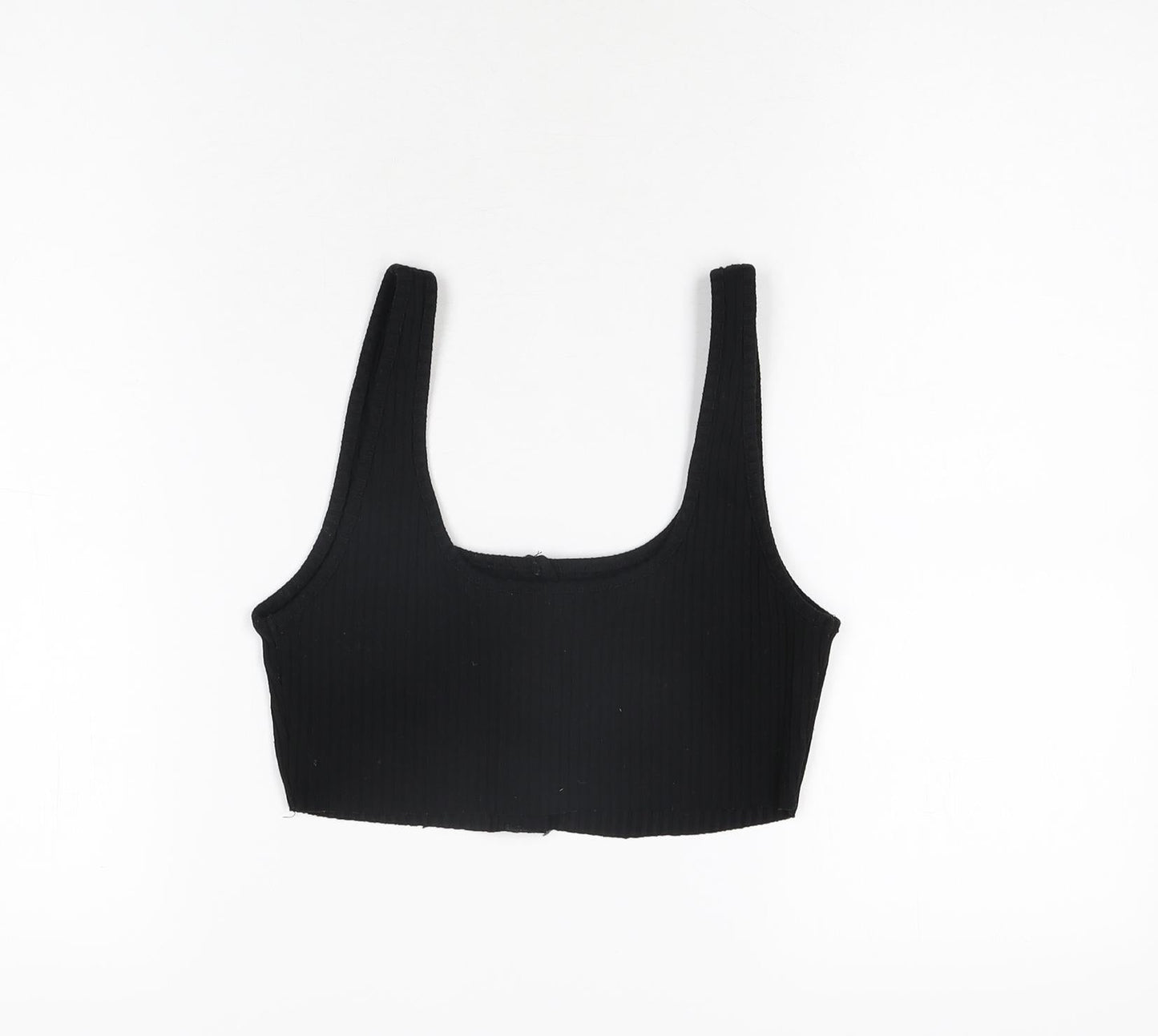 Topshop Womens Black Polyester Cropped T-Shirt Size 10 Scoop Neck