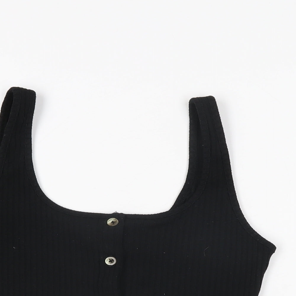Topshop Womens Black Polyester Cropped T-Shirt Size 10 Scoop Neck