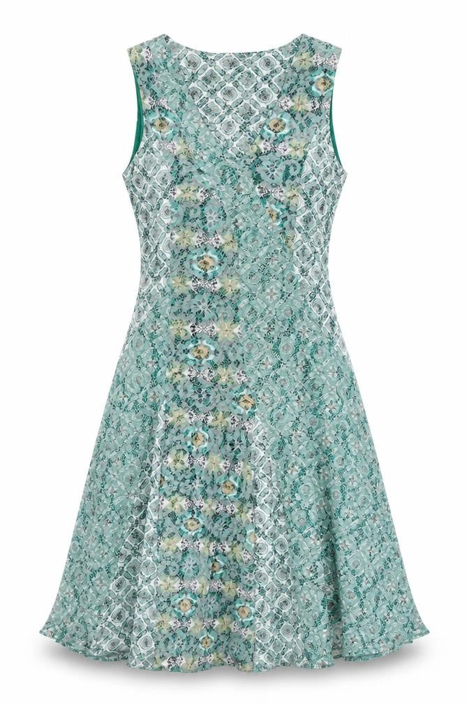 Marks & Spencer Womens Green Geometric Polyester A-Line Size 10 V-Neck Pullover