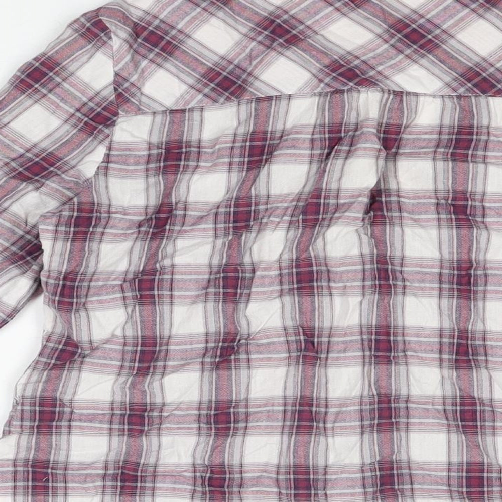 Marks and Spencer Womens Purple Plaid Cotton Basic Button-Up Size 8 V-Neck