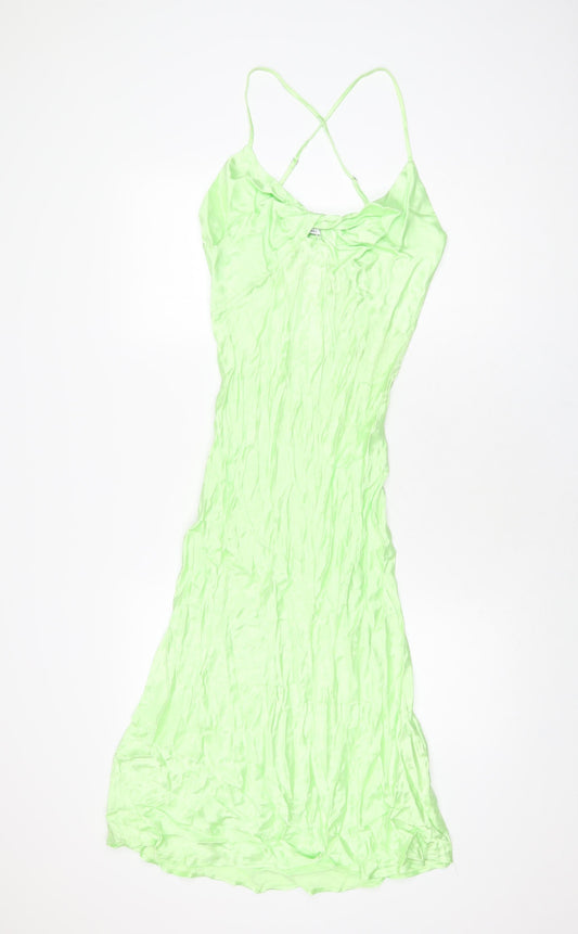 Bershk Womens Green Viscose Slip Dress Size M V-Neck Pullover