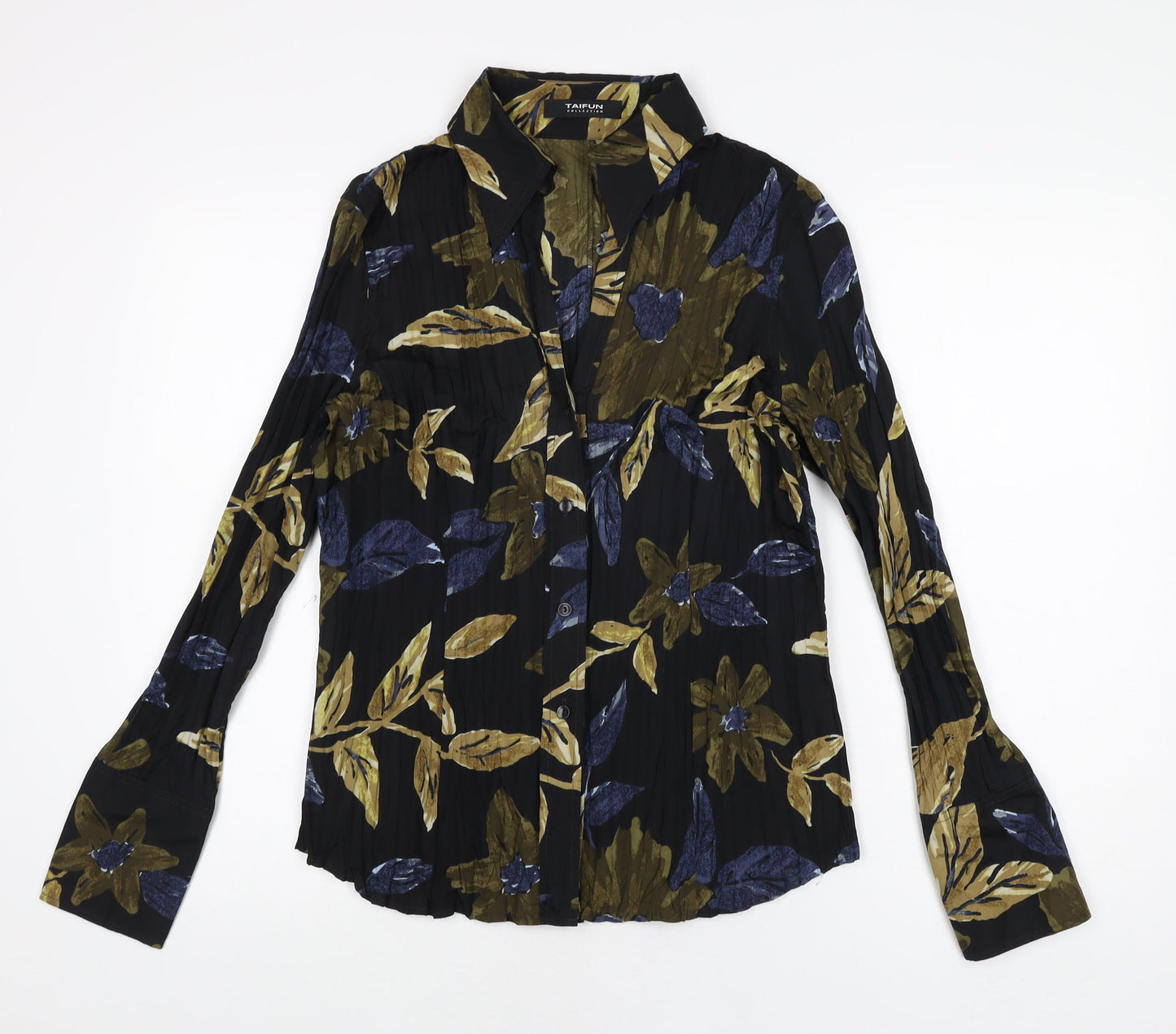 Taifun Womens Black Floral Polyester Basic Button-Up Size 14 Collared