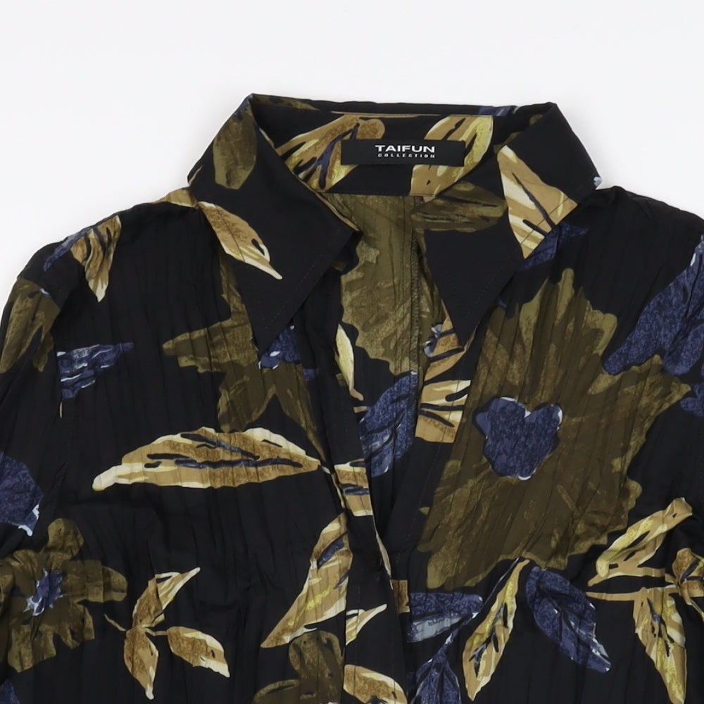 Taifun Womens Black Floral Polyester Basic Button-Up Size 14 Collared